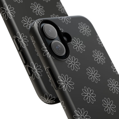 Black Daisy Floral Phone Case – Slim Protective Tough Case for Iphone, Samsung Galaxy and Pixel