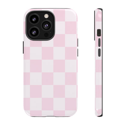 Light Pink Checkerboard Phone Case | Pastel Aesthetic Checkered iPhone & Samsung Tough Case