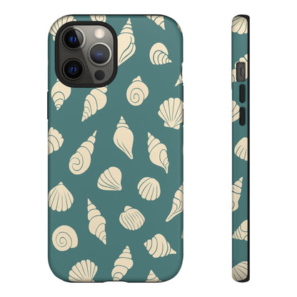 Seashell Pattern Phone Case | Teal Coastal Shells Tough Case for Iphone, Samsung Galaxy and Pixel