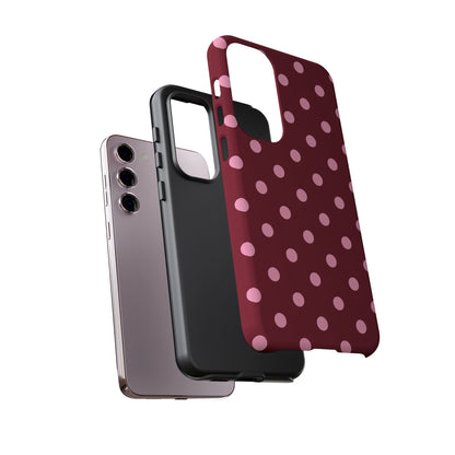 Pink Polka Dot Phone Case – Cute Aesthetic Tough Protective Phone Cover for Iphone, Samsung Galaxy and Pixel