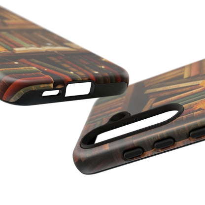 Cozy Vintage Bookshelf Phone Case, Library Aesthetic Book Stack, Autumn Coffee Vibes (iPhone, Samsung, Pixel)