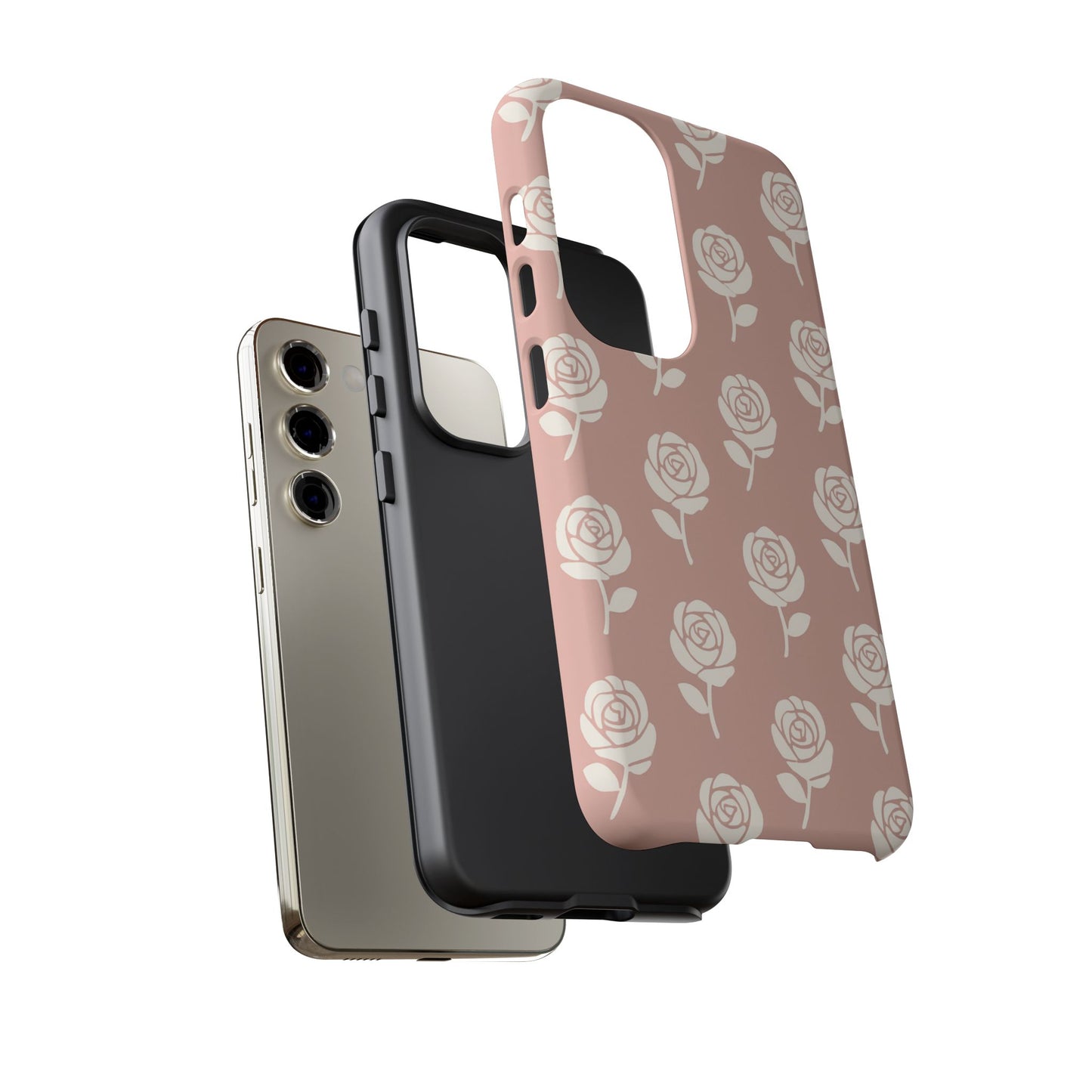 White Rose Pattern Tough Phone Case | Elegant Floral Aesthetic Case for Iphone, Samsung Galaxy and Pixel