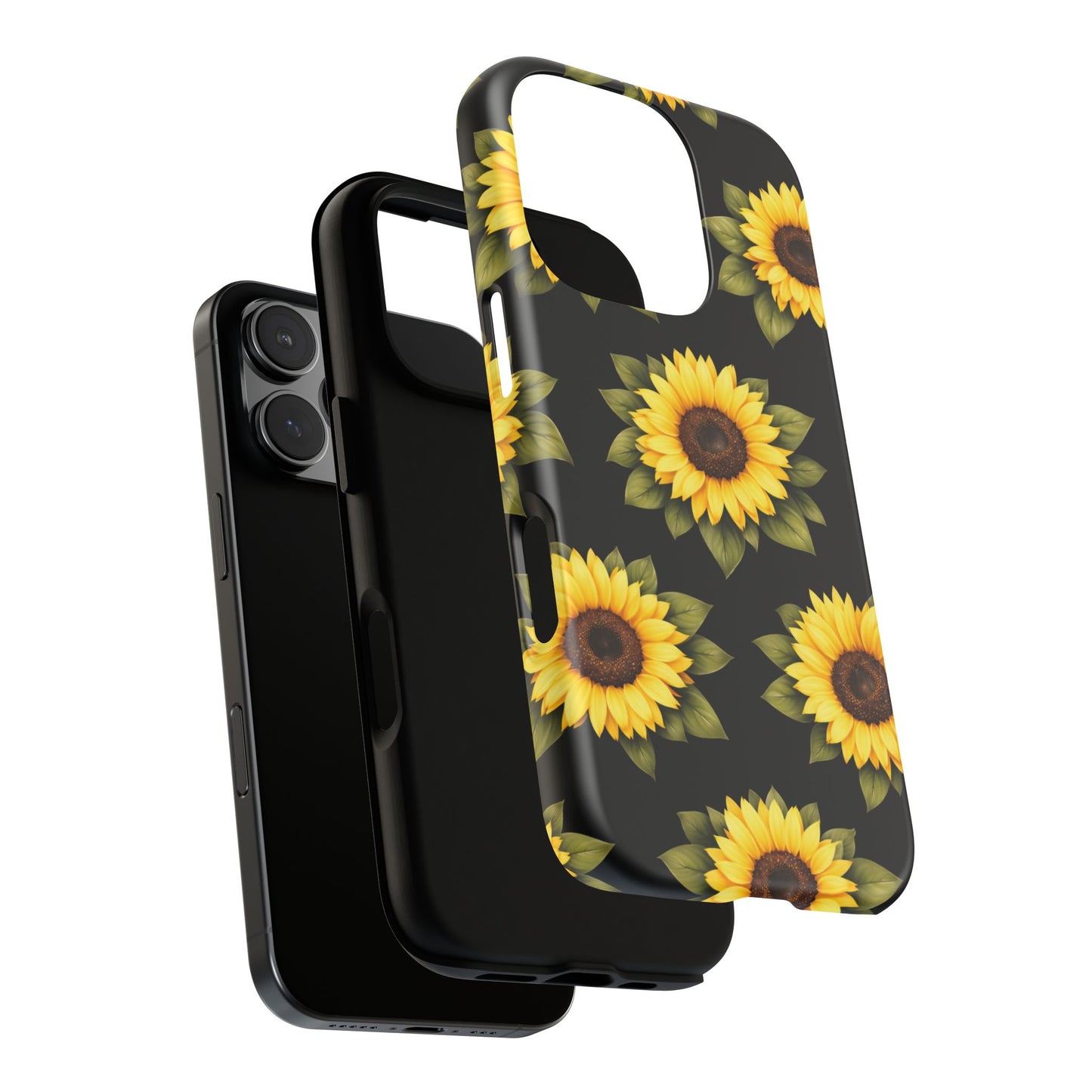 Sunflower Floral Tough Phone Case – Black Background Protective Cover for Iphone, Samsung Galaxy and Pixel