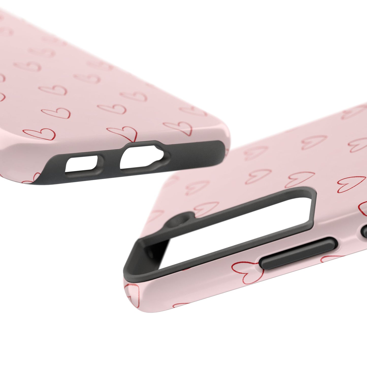 Pink Doodle Hearts Phone Case | Minimal Cute Heart Pattern Tough Case