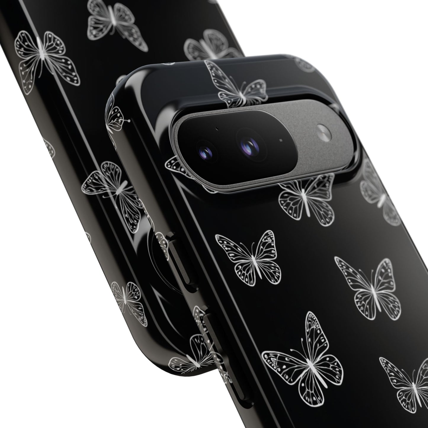White Butterfly Pattern Phone Case – Dark Aesthetic Monochrome Tough Cover