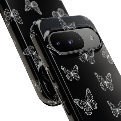 White Butterfly Pattern Phone Case – Dark Aesthetic Monochrome Tough Cover