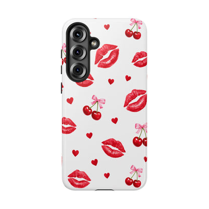 Red Lips & Cherry Phone Case – Y2K Retro Aesthetic Tough Cover