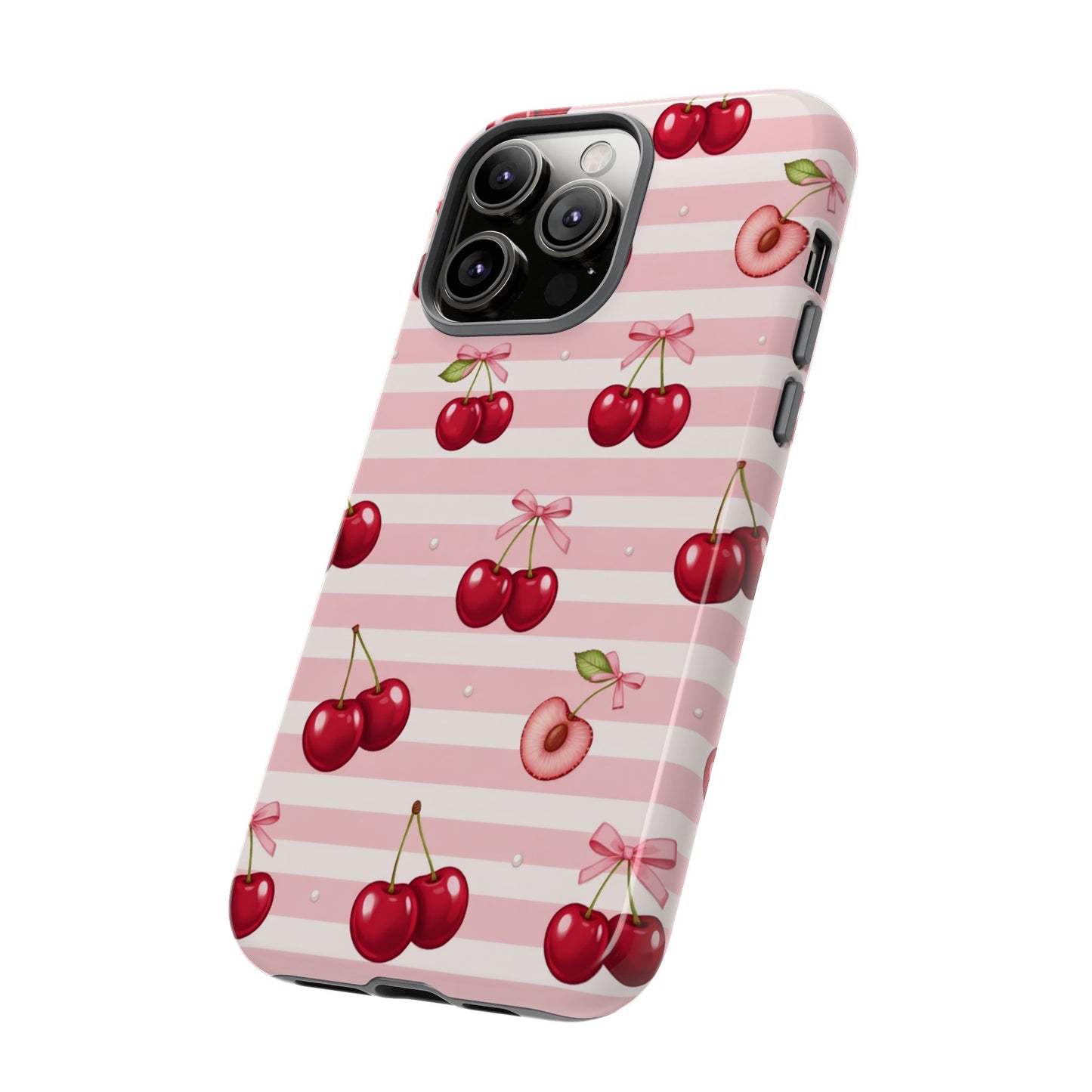 Coquette Cherry Bow Phone Case | Cute Pink Aesthetic Cherry Pattern Tough Case for iPhone & Samsung