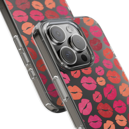 Kiss Print Clear Phone Case | Red Lip Pattern Impact-Resistant Case
