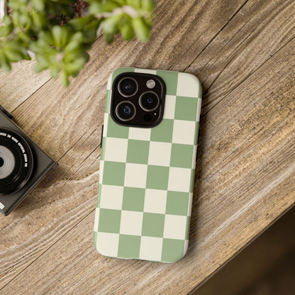 Sage Green Checkerboard Phone Case | Minimal Aesthetic Checkered iPhone & Samsung Tough Case