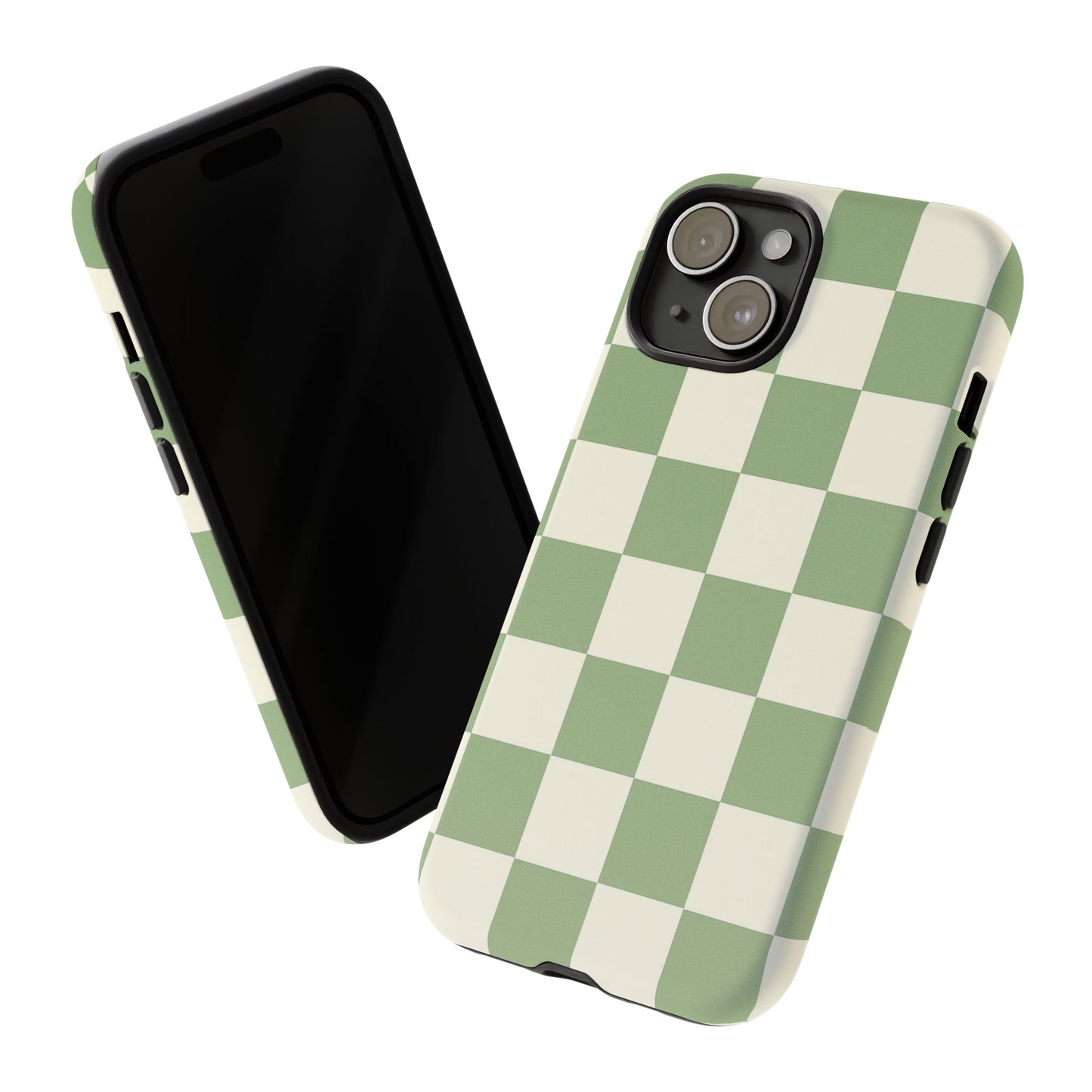 Sage Green Checkerboard Phone Case | Minimal Aesthetic Checkered iPhone & Samsung Tough Case