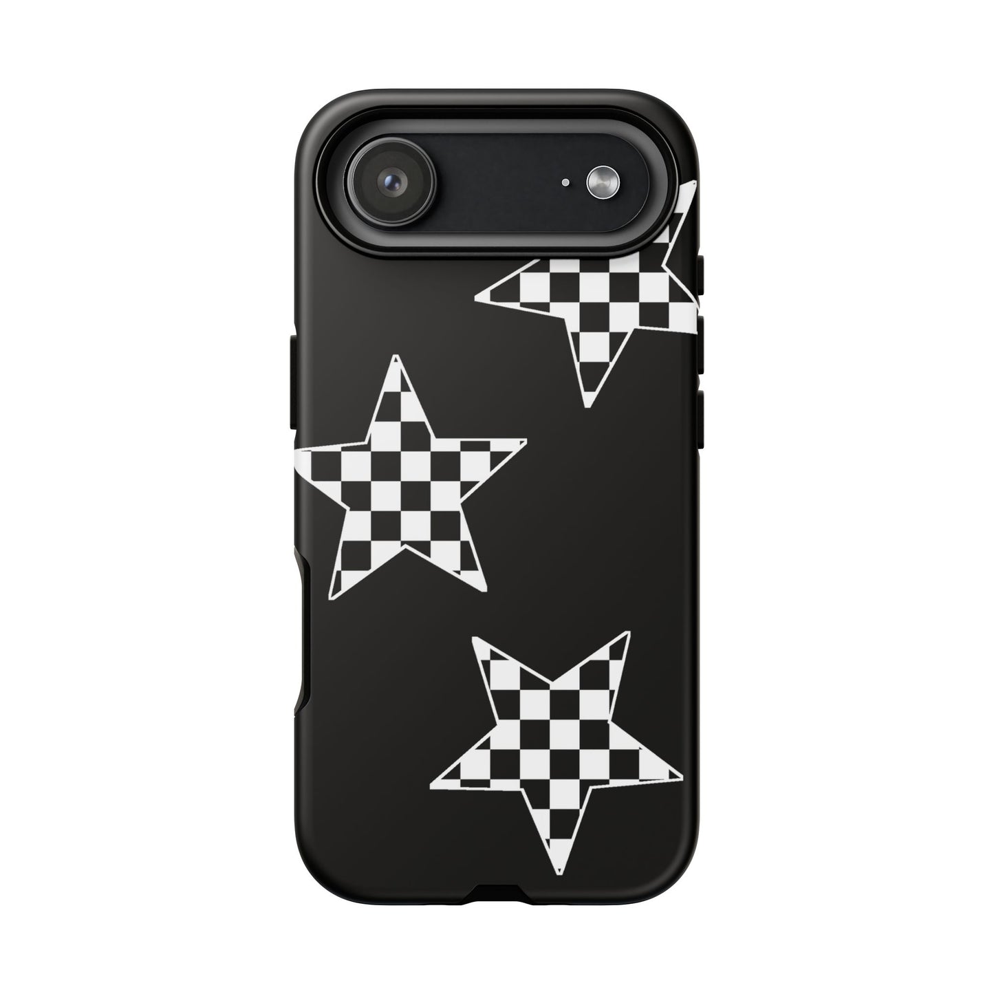 Checkered Star Tough Phone Case – Black Retro Graphic Protective Cover for Iphone, Samsung Galaxy and Pixel