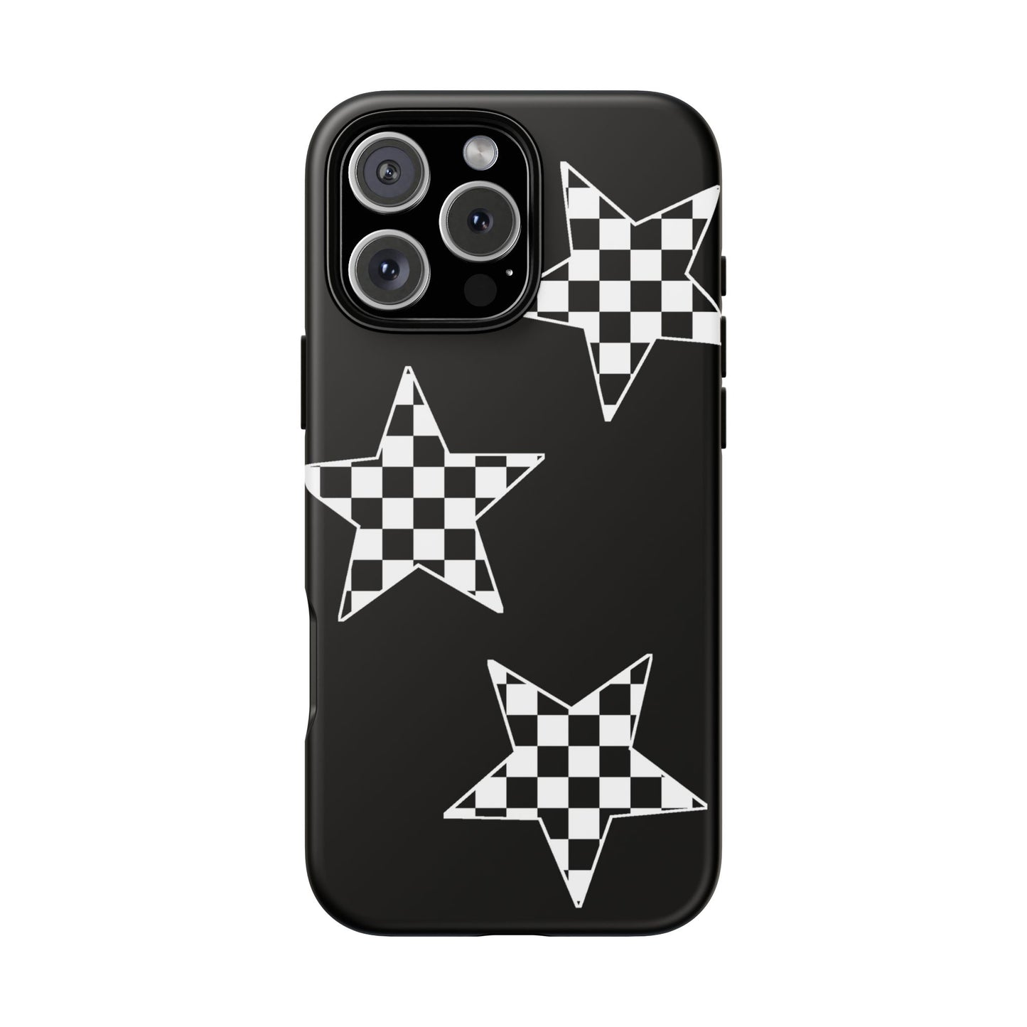 Checkered Star Tough Phone Case – Black Retro Graphic Protective Cover for Iphone, Samsung Galaxy and Pixel