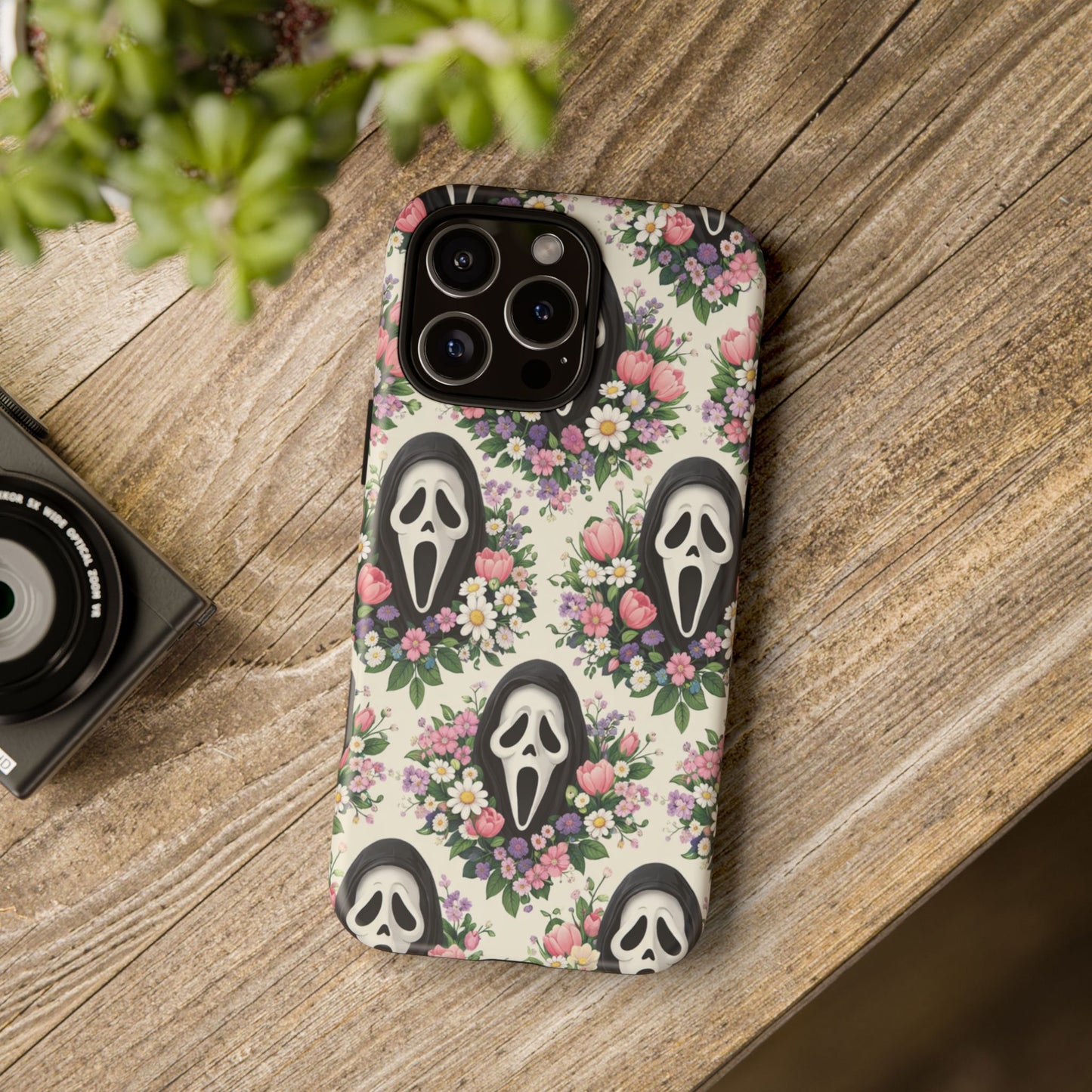 Floral Ghost Face Aesthetic Phone Case – Cute Spooky Tough Cover