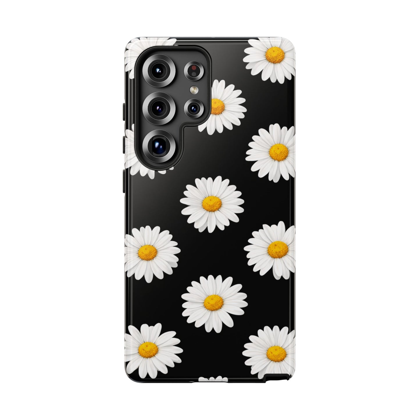 Black Daisy Floral Tough Phone Case – Cute Protective Cover for Iphone, Samsung Galaxy and Pixel