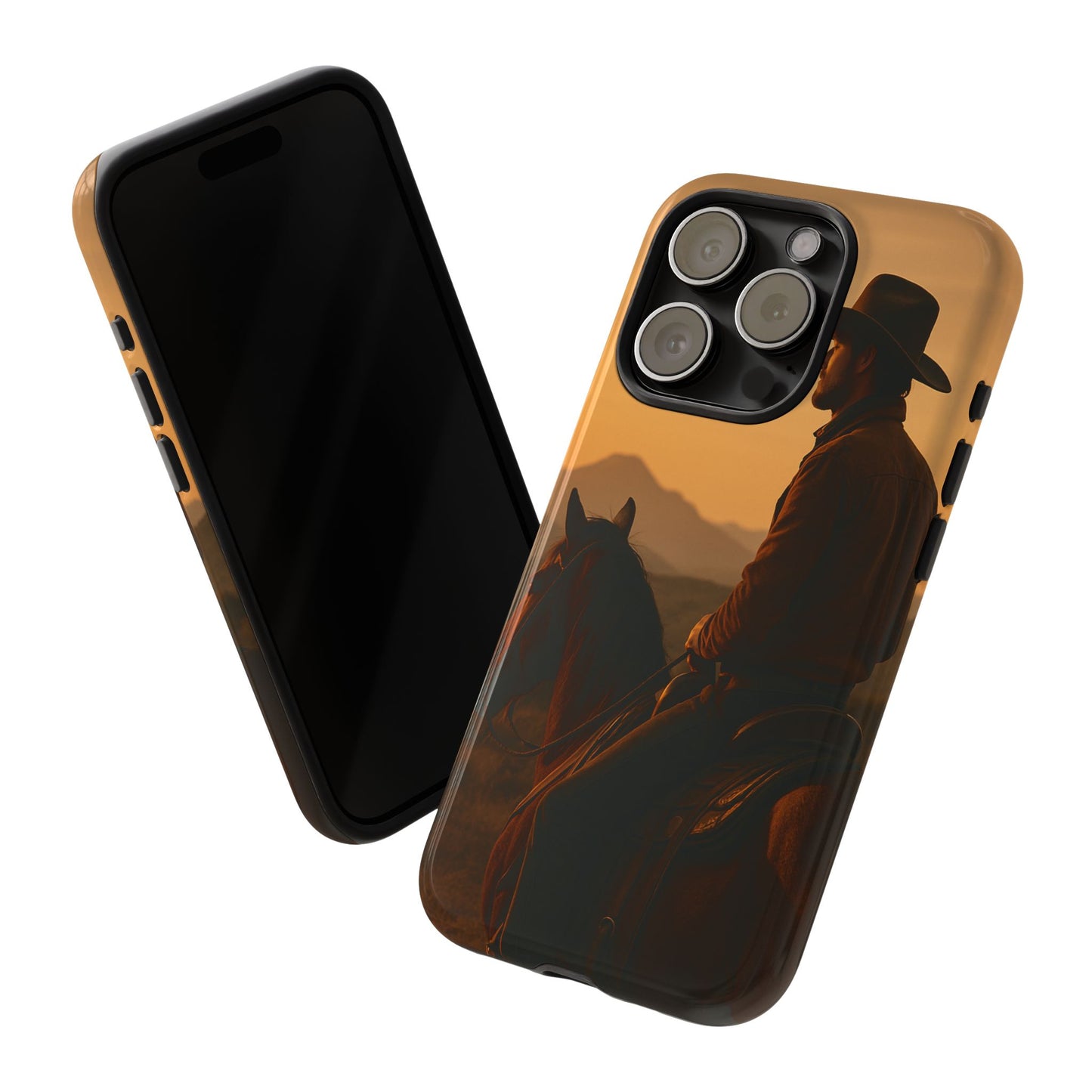 Western Cowboy Sunset Phone Case | Horse Rider Desert Aesthetic Tough Protective Case