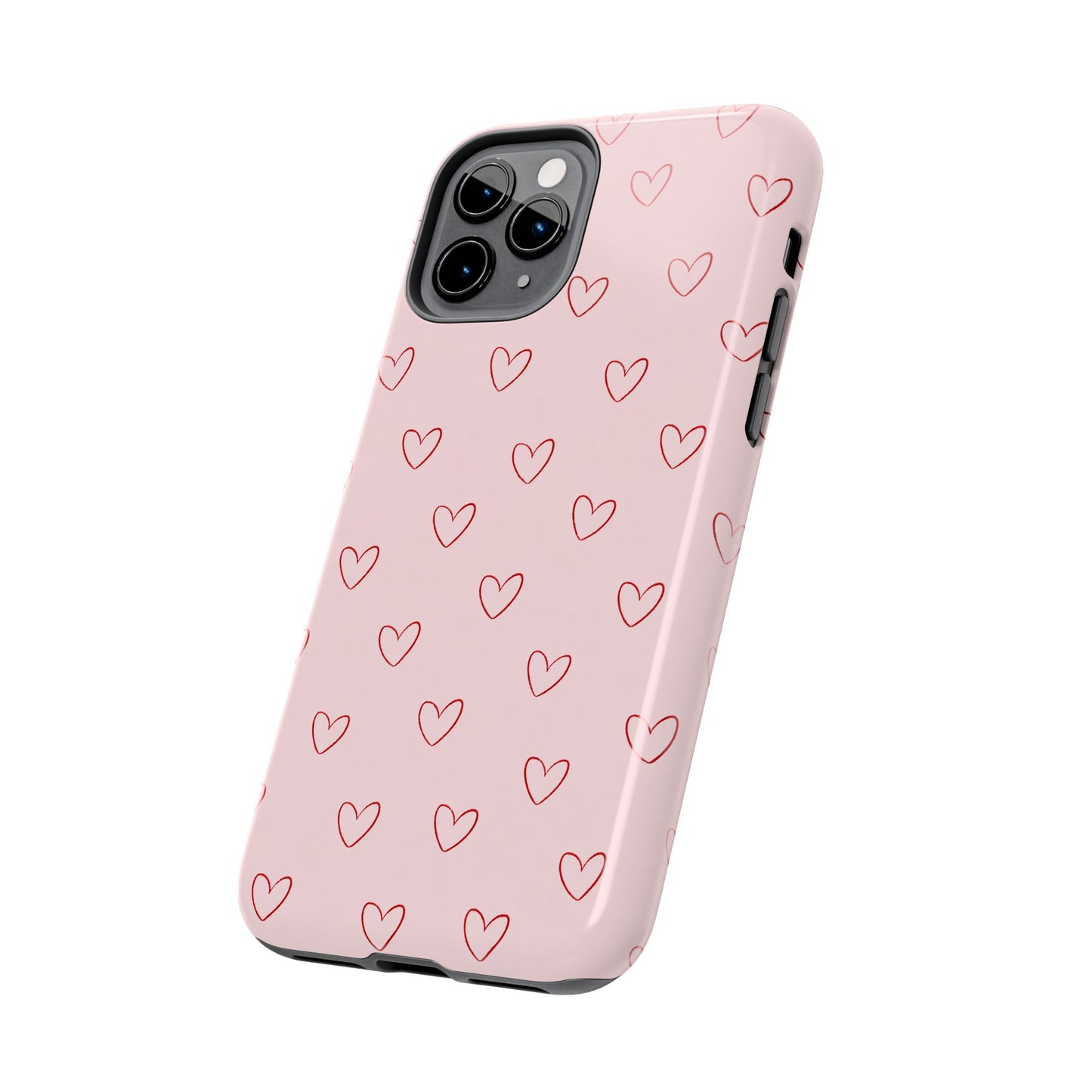 Pink Doodle Hearts Phone Case | Minimal Cute Heart Pattern Tough Case