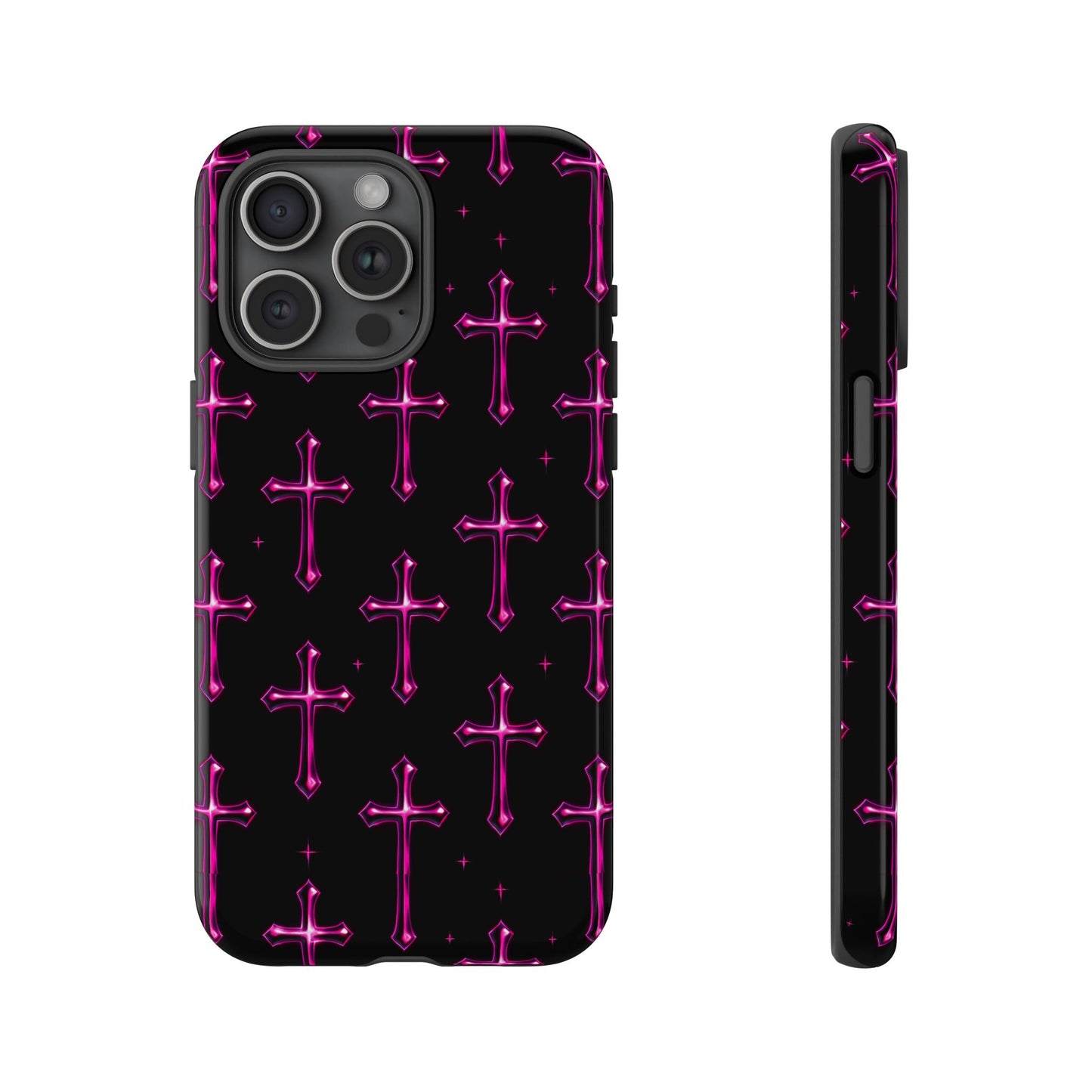 Neon Pink Cross Pattern Phone Case | Tough Protective Case for Iphone, Samsung Galaxy and Pixel