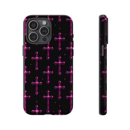 Neon Pink Cross Pattern Phone Case | Tough Protective Case for Iphone, Samsung Galaxy and Pixel