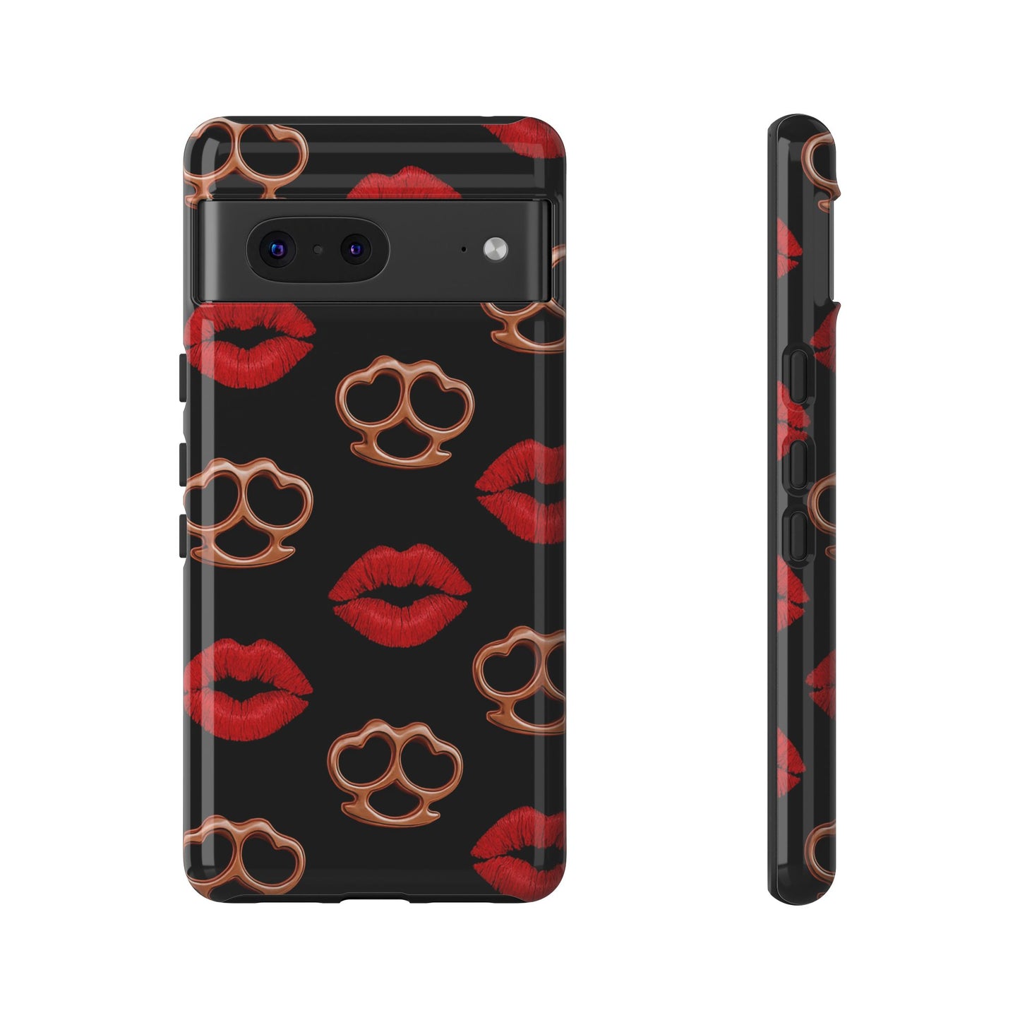 Red Lipstick & Knuckle Duster Phone Case | Bold Kiss Print Tough Protective Cover for Iphone, Samsung Galaxy and Pixel