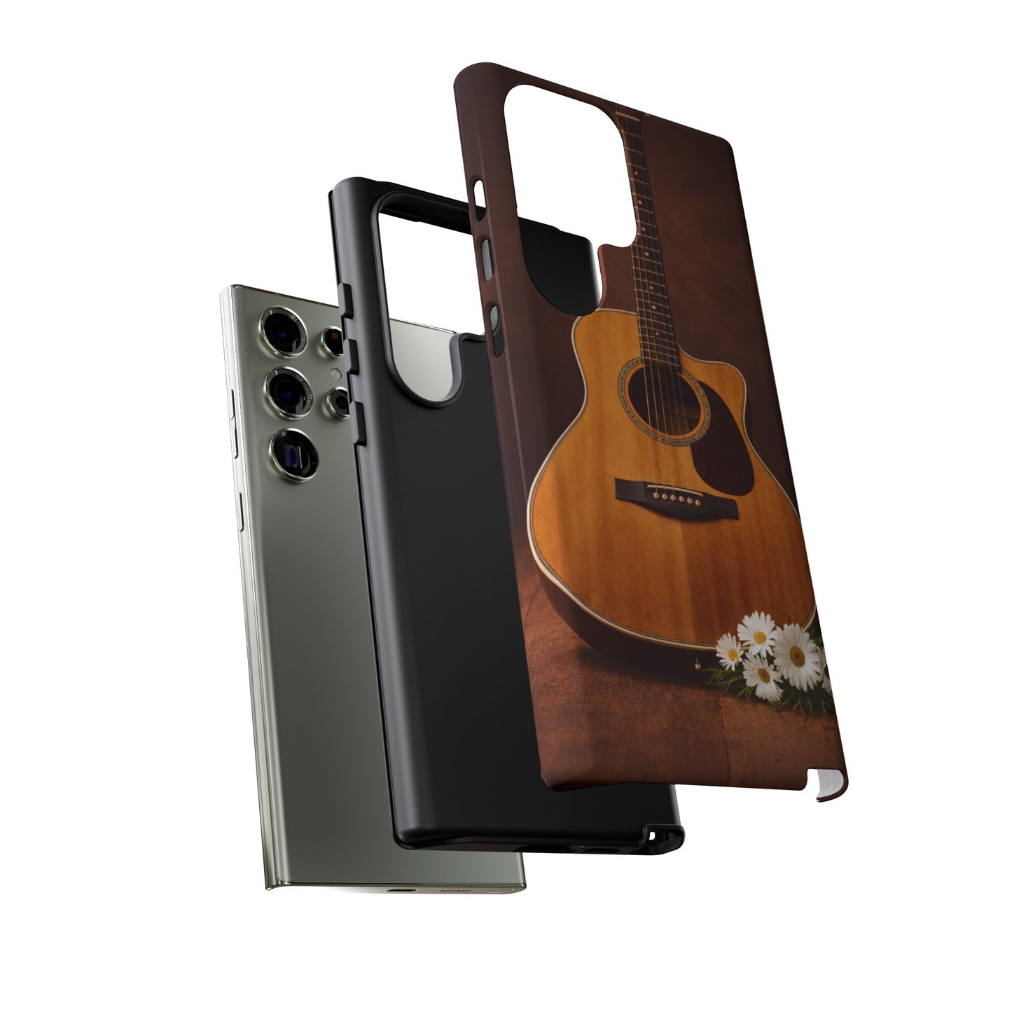 Acoustic Guitar Daisy Phone Case | Rustic Music Lover Tough Cover