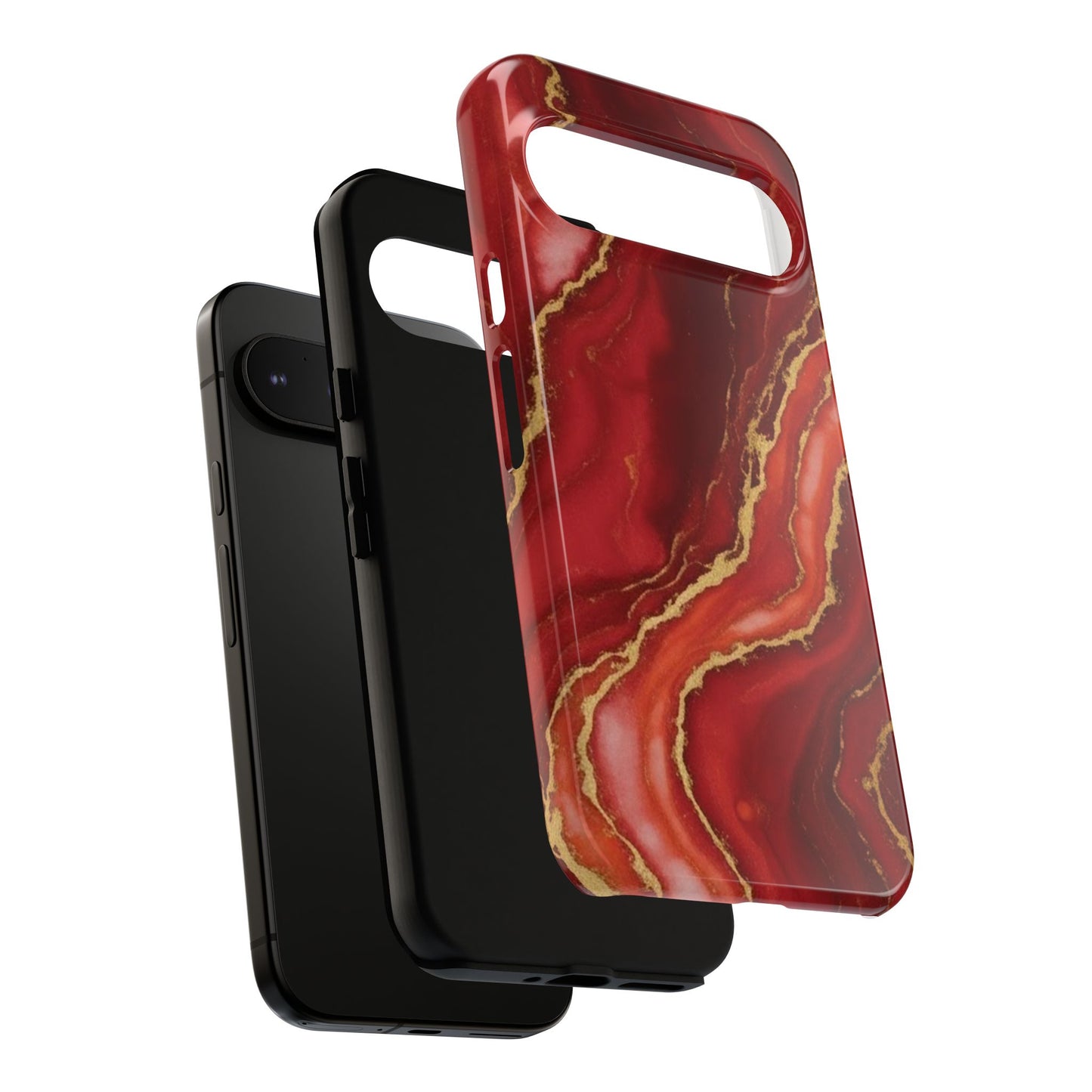 Red Agate Marble Phone Case – Gold Vein Luxury Stone Tough Case (iPhone, Samsung, Pixel)