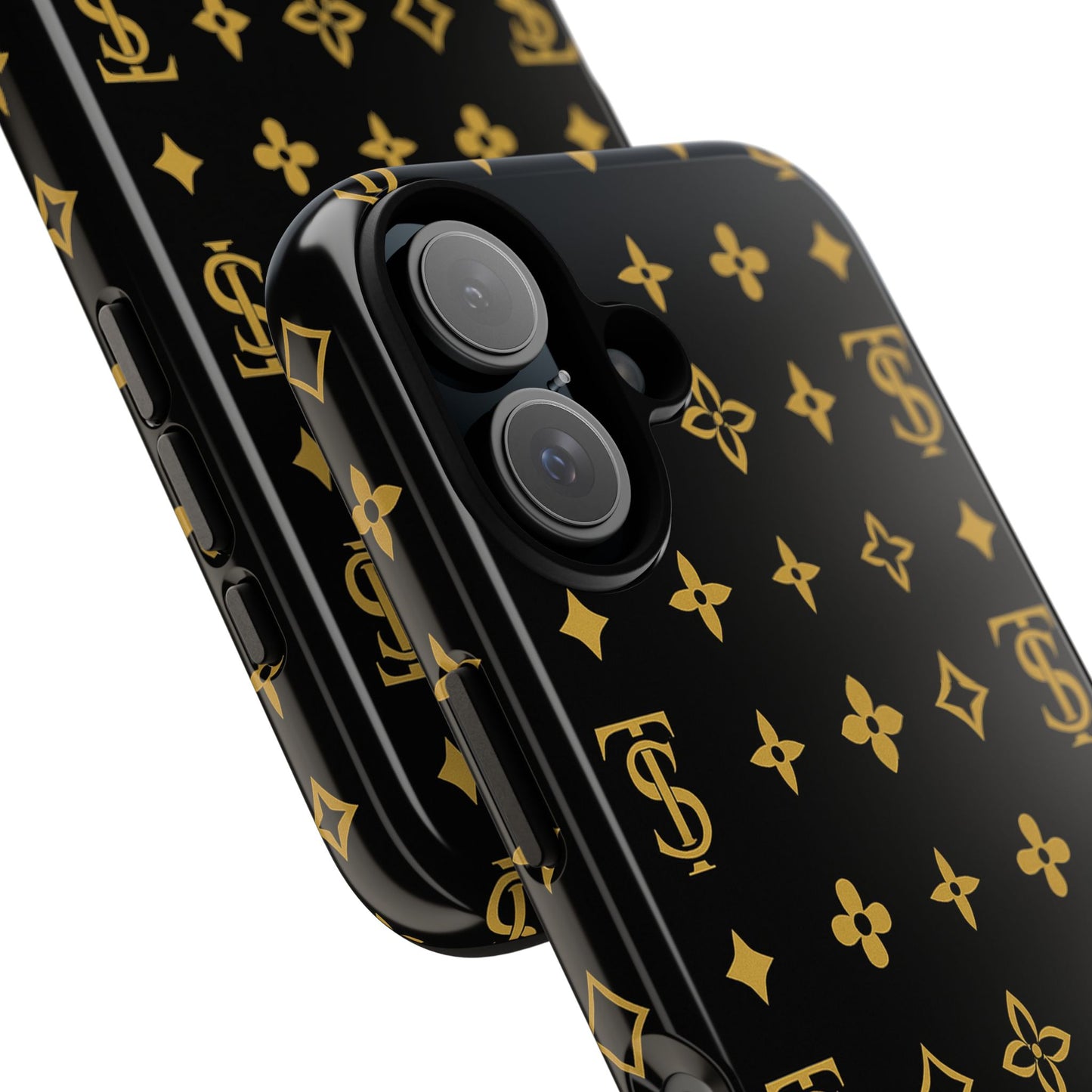 Gold Monogram Pattern Tough Phone Case | Black & Gold Luxury Design for Iphone, Samsung Galaxy and Pixel