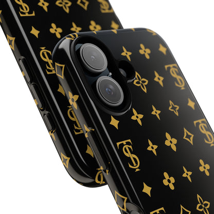 Gold Monogram Pattern Tough Phone Case | Black & Gold Luxury Design for Iphone, Samsung Galaxy and Pixel