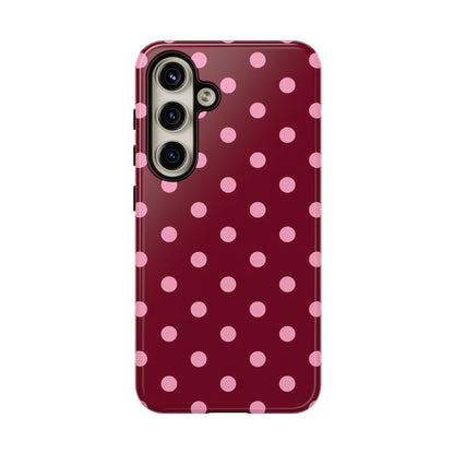 Pink Polka Dot Phone Case – Cute Aesthetic Tough Protective Phone Cover for Iphone, Samsung Galaxy and Pixel