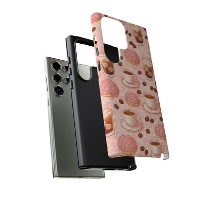 Cute Coffee & Pink Concha Phone Case – Coffee Lover Aesthetic Latte Pattern Tough Case