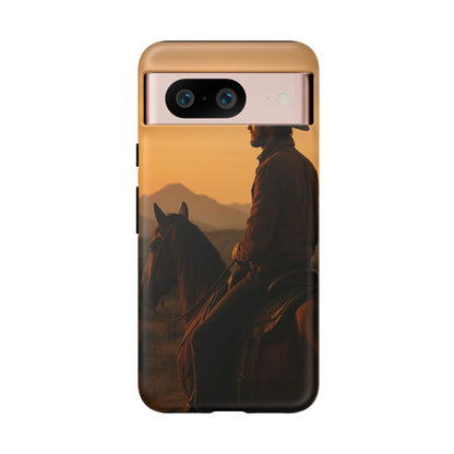 Western Cowboy Sunset Phone Case | Horse Rider Desert Aesthetic Tough Protective Case