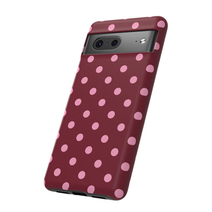 Pink Polka Dot Phone Case – Cute Aesthetic Tough Protective Phone Cover for Iphone, Samsung Galaxy and Pixel