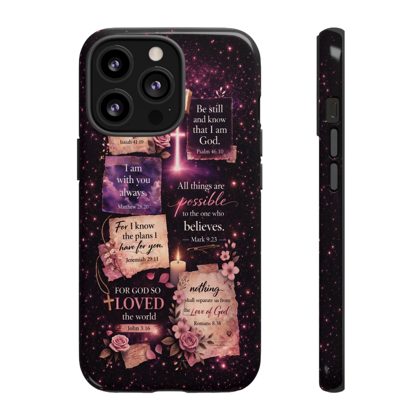 Christian Bible Verse Phone Case Pink Floral Faith Tough Protective Cover Gift