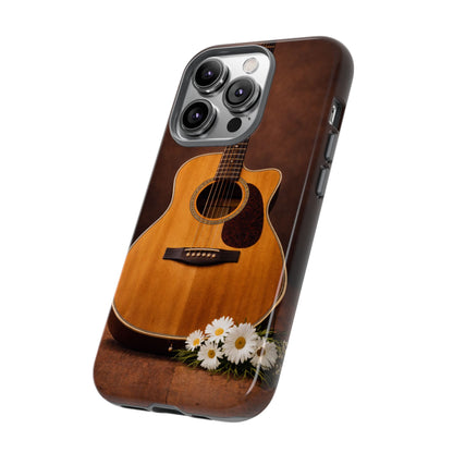 Acoustic Guitar Daisy Phone Case | Rustic Music Lover Tough Cover