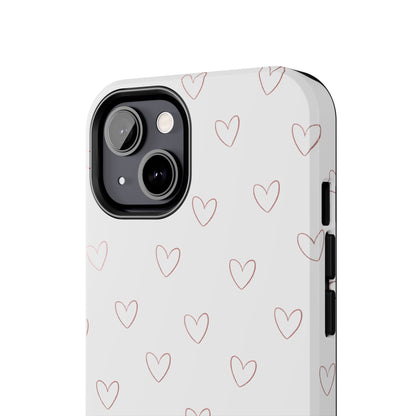 Hand-Drawn Hearts Tough Phone Case | Minimal Pink Heart Pattern