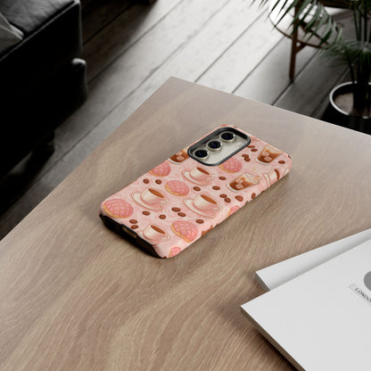 Cute Coffee & Pink Concha Phone Case – Coffee Lover Aesthetic Latte Pattern Tough Case