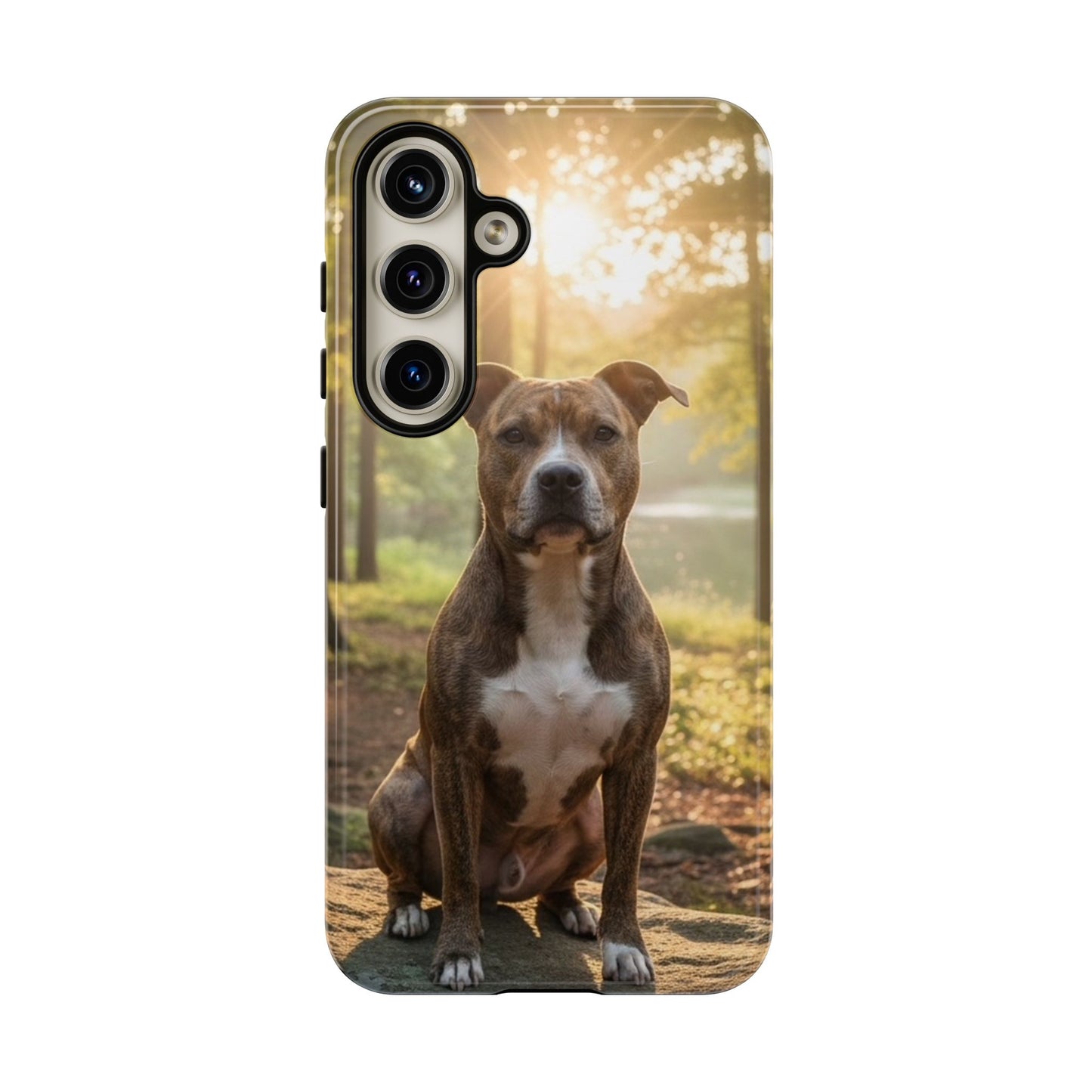 Pitbull Portrait Phone Case | Dog Lover Tough Case, Sunset Forest