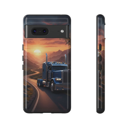 Semi Truck Sunset Phone Case | Trucker Gift | Diesel Truck Highway Road iPhone & Samsung Tough Protective Case