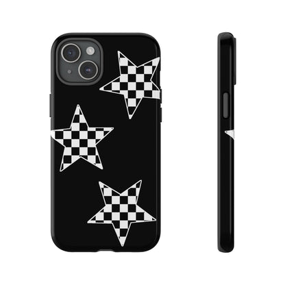 Checkered Star Tough Phone Case – Black Retro Graphic Protective Cover for Iphone, Samsung Galaxy and Pixel