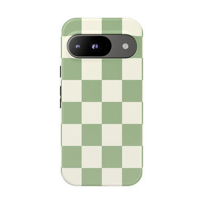 Sage Green Checkerboard Phone Case | Minimal Aesthetic Checkered iPhone & Samsung Tough Case