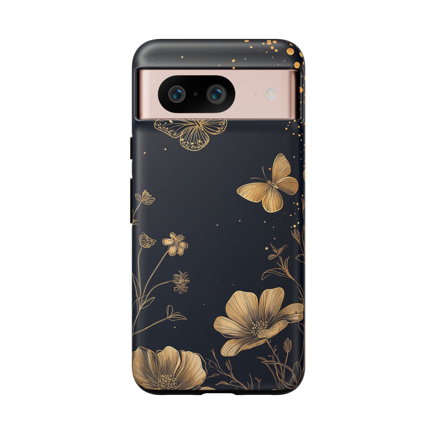 Gold Floral Butterfly Phone Case, Dark Aesthetic Botanical, Elegant Black Luxury iPhone Samsung Cover