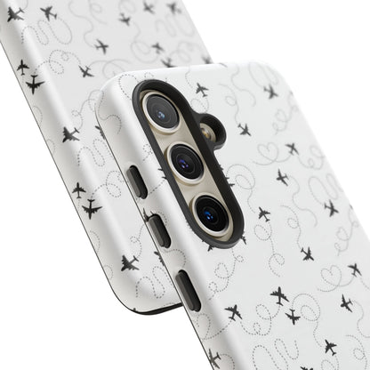 Minimal Paper Airplane Pattern Phone Case – Black White Aesthetic Tough Cover