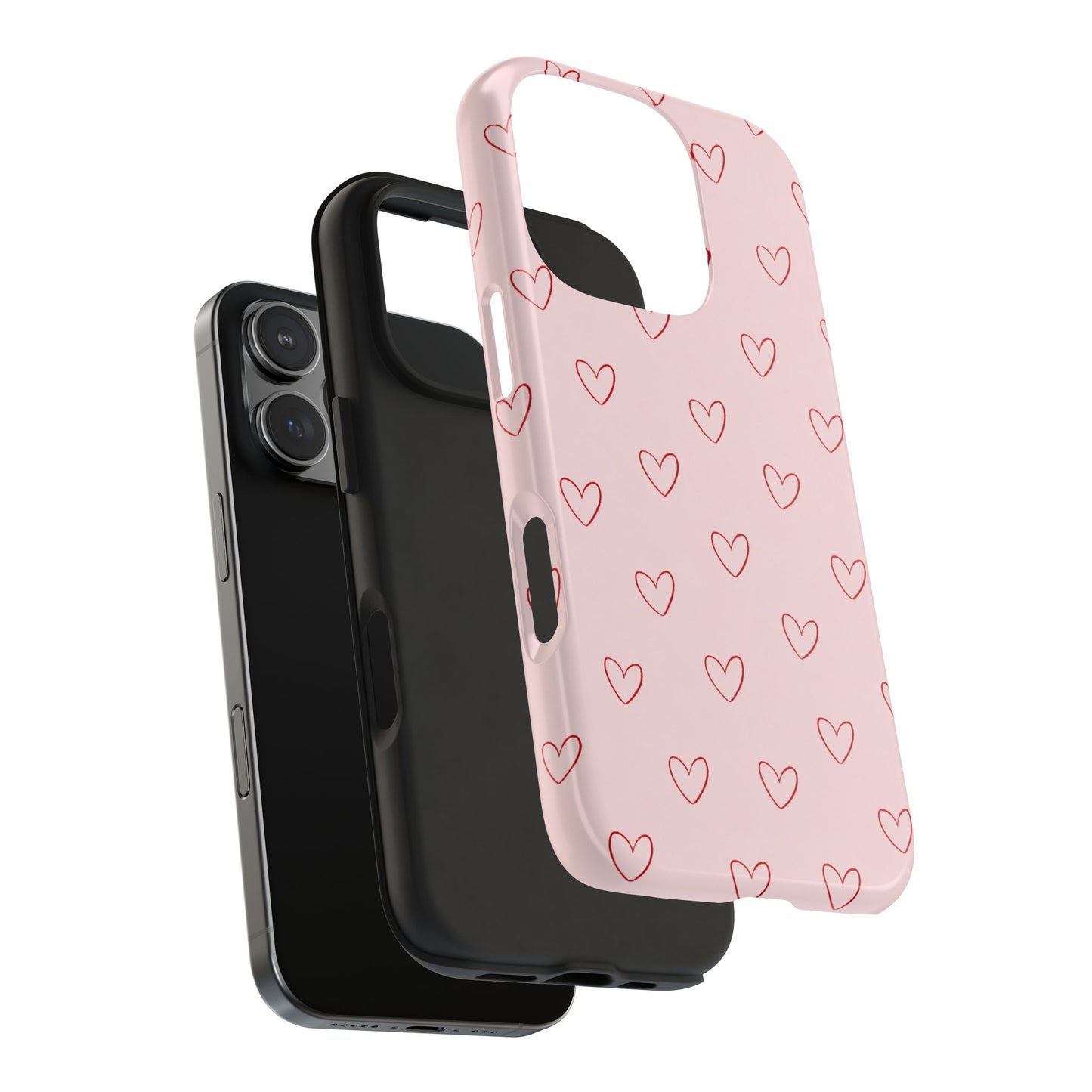 Pink Doodle Hearts Phone Case | Minimal Cute Heart Pattern Tough Case