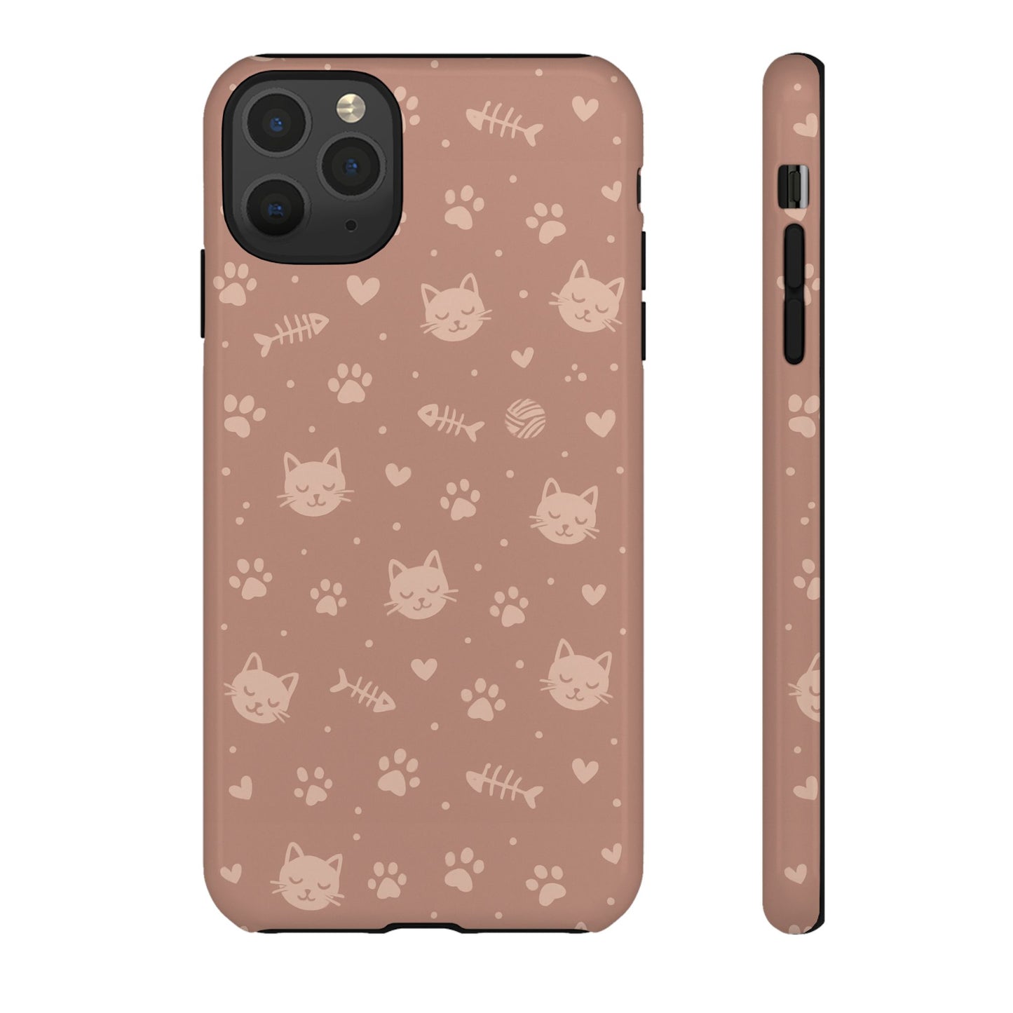 Cute Cat Pattern Phone Case | Paw Prints, Fishbone & Yarn Design Tough Case