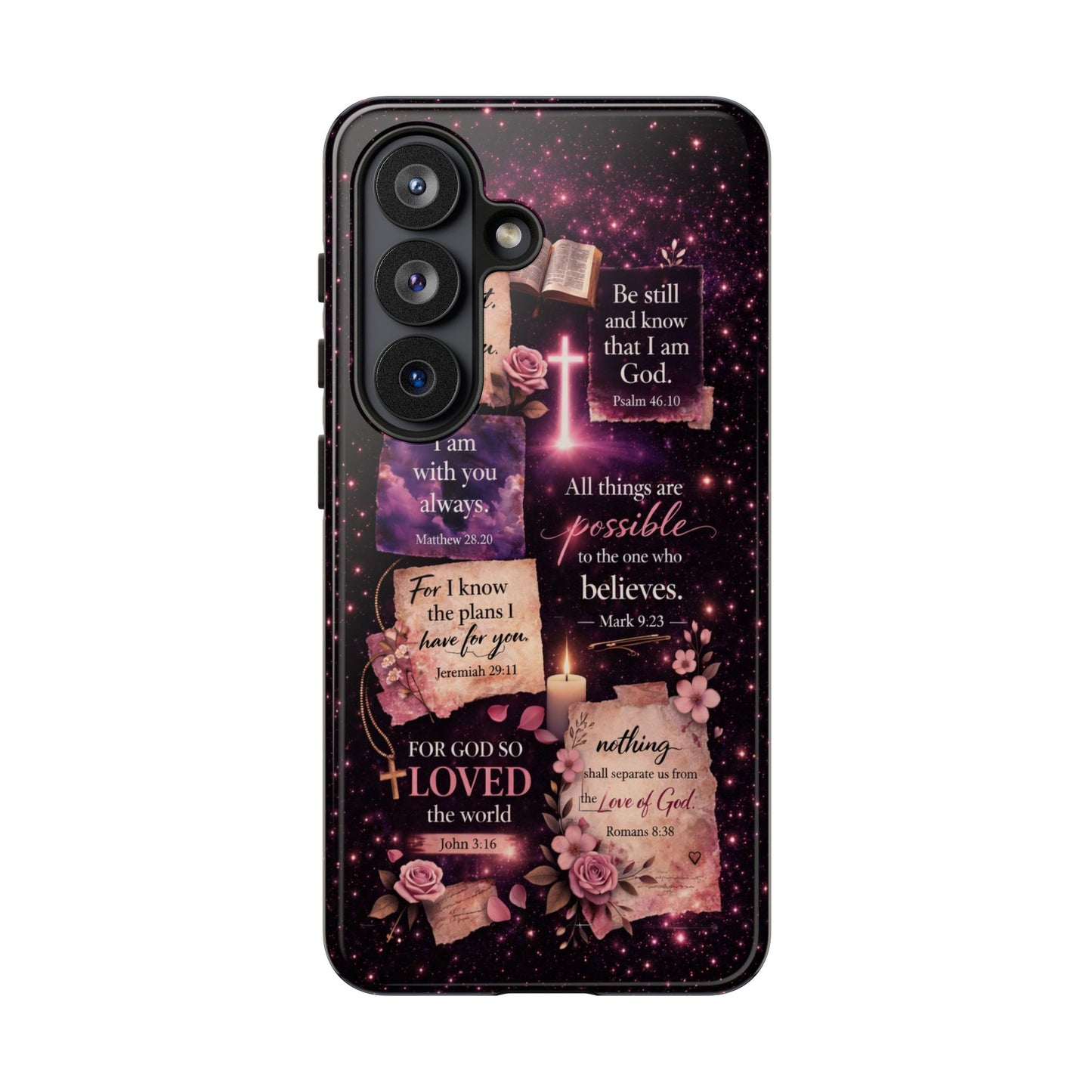 Christian Bible Verse Phone Case Pink Floral Faith Tough Protective Cover Gift