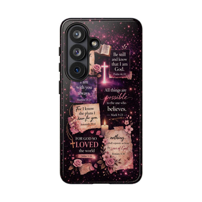 Christian Bible Verse Phone Case Pink Floral Faith Tough Protective Cover Gift