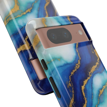 Blue & Gold Marble Phone Case – Luxury Resin Art Tough Case (iPhone, Samsung, Pixel)