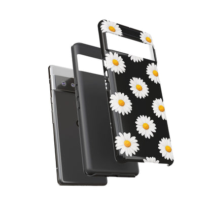 Black Daisy Floral Tough Phone Case – Cute Protective Cover for Iphone, Samsung Galaxy and Pixel