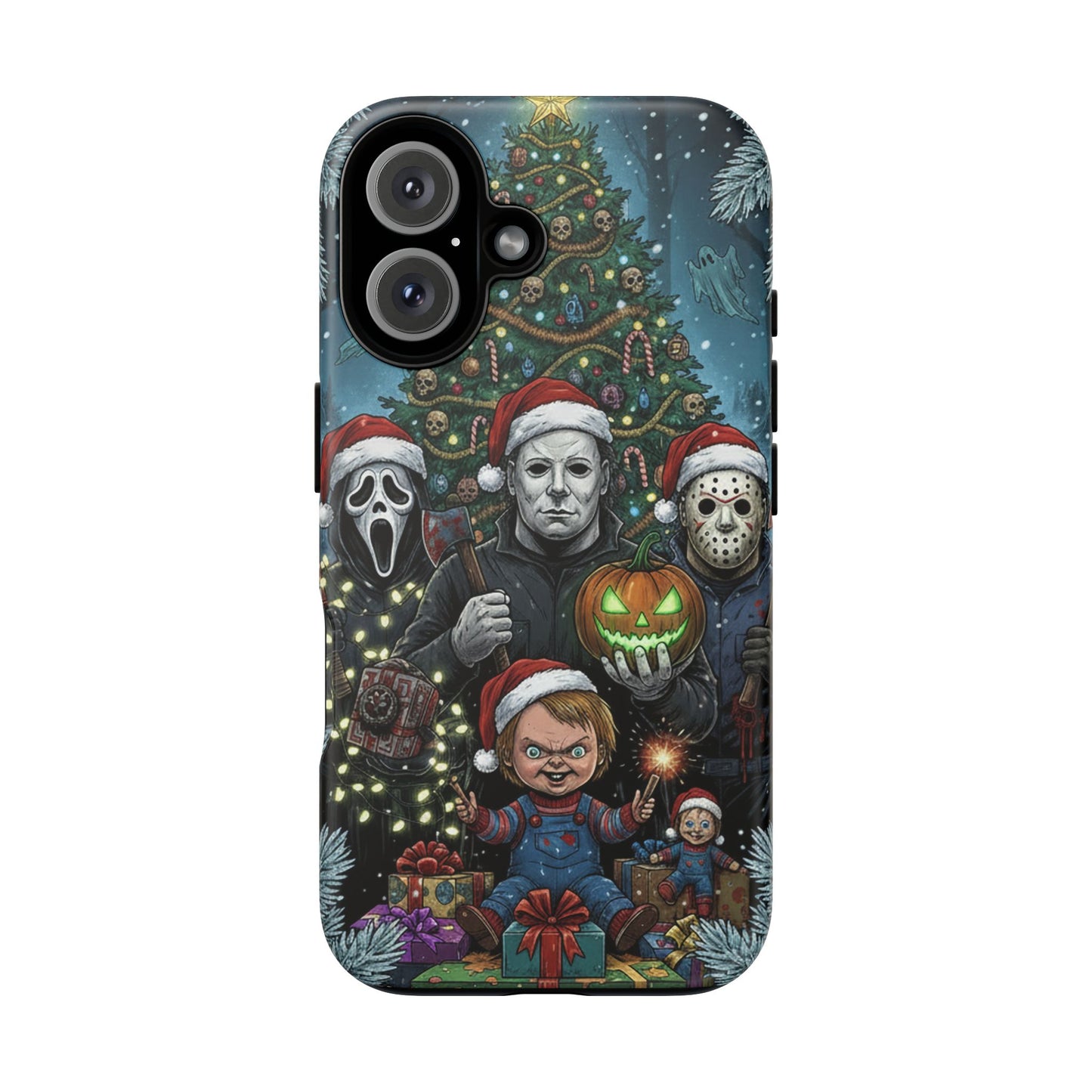 Christmas Horror Phone Case – Festive Slasher Collage Tough Case (iPhone, Samsung, Pixel)