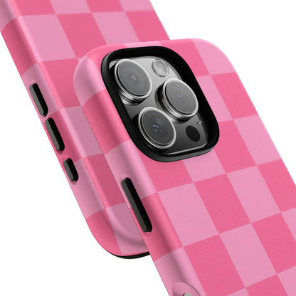 Pink Checkerboard Phone Case | Cute Aesthetic Checkered iPhone & Samsung Tough Case